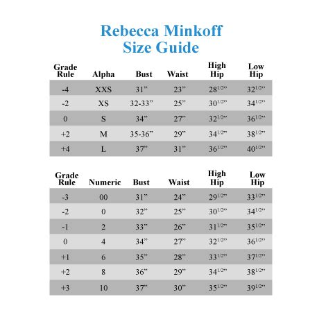 rebecca minkoff size chart